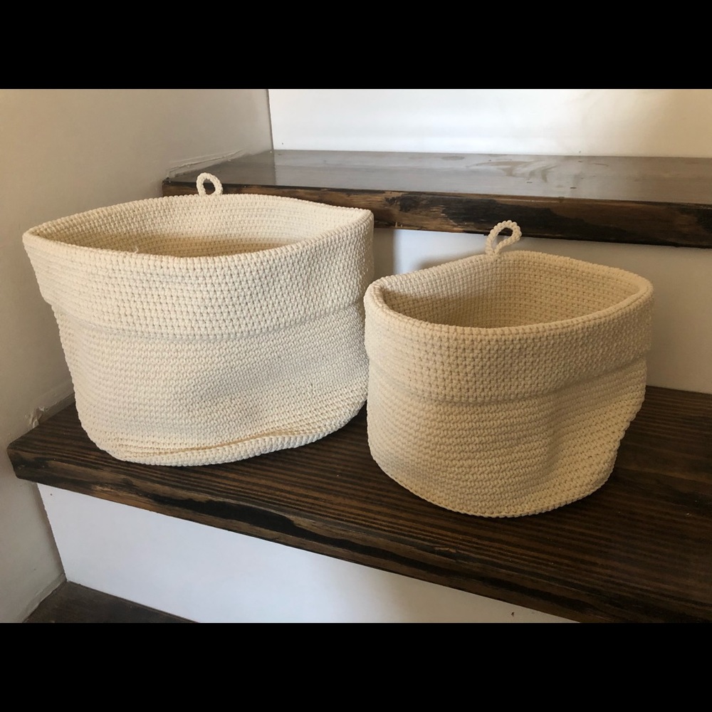 IKEA woven cream baskets.